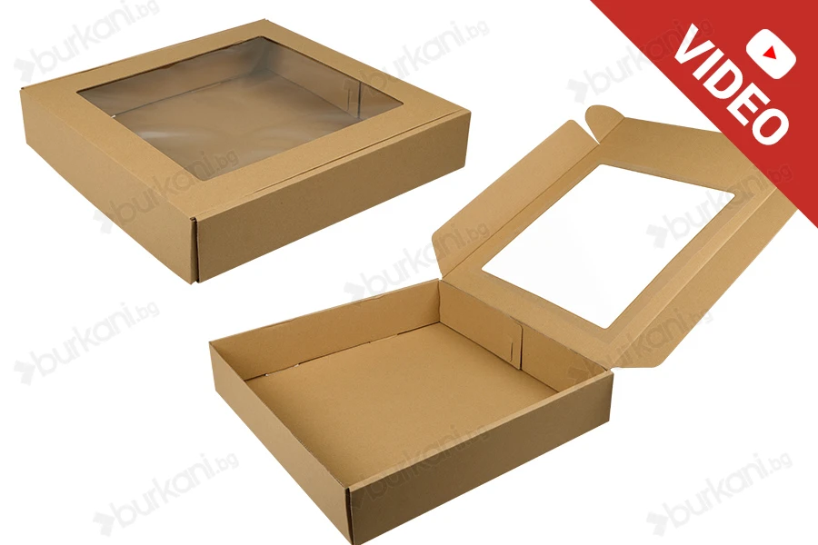 Хартиена крафт кутия с размери  400x400x80 mm с прозорец - 20 бр.-изображение_продукт