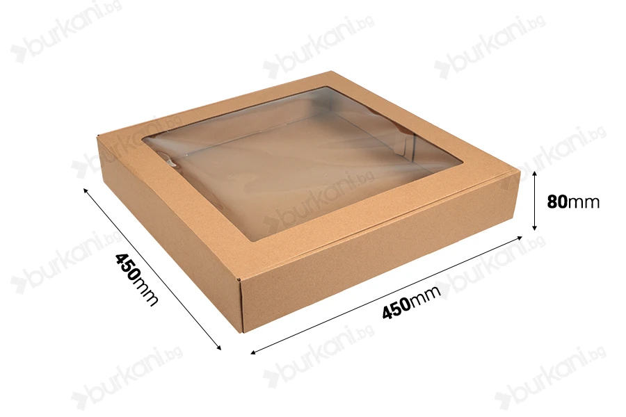 Хартиена опаковъчна крафт кутия с прозорец с размери  450x450x80 mm - 20 бр./пакет-изображение_размери