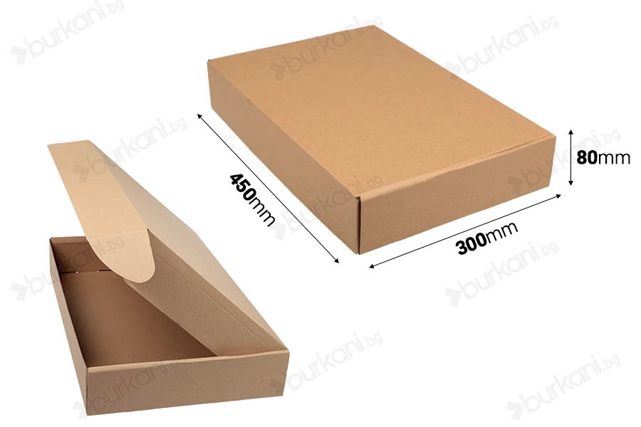 Опаковъчна кутия от крафт хартия с размери 450x300x80 mm - 20 бр./пакет-изображение_размери