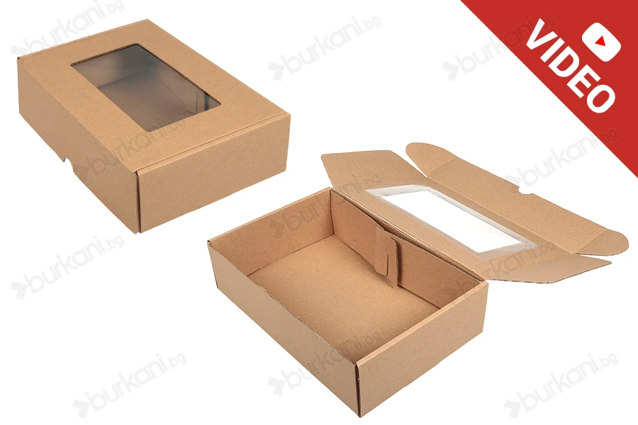 Хартиена крафт кутия с размери 300x200x80 mm с прозорец-изображение_продукт