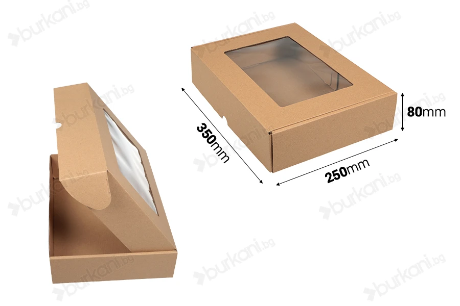 Хартиена крафт кутия с размери 350x250x80 mm с прозорец - 20 бр.-изображение_размери