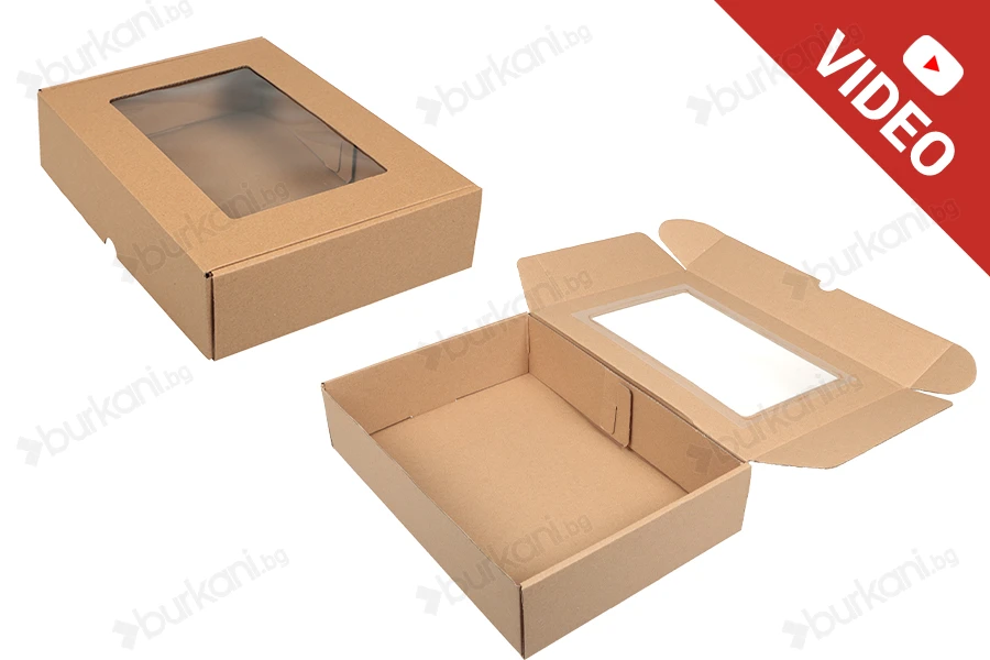 Хартиена крафт кутия с размери 350x250x80 mm с прозорец - 20 бр.-изображение_продукт