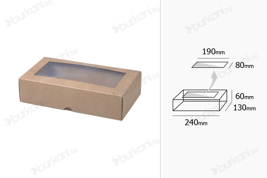 Хартиена крафт кутия с прозорец 240x130x60 mm - 12 бр.-изображение_група