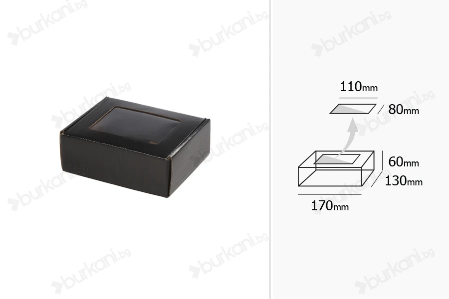 Крафт кутия с прозорец с размери 170x130x60 mm-изображение_размери