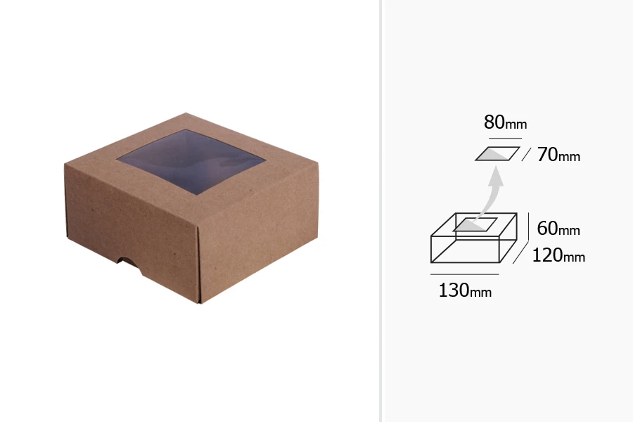 Крафт кутия с прозорец с размери 130x120x60 Крафт кутия с прозорец с размери 130x120x60-изображение_размери