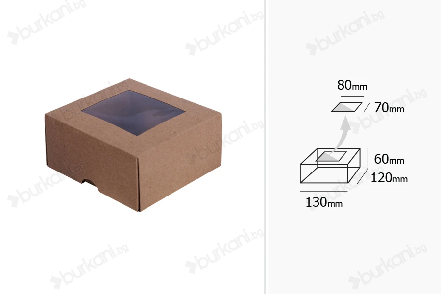 Крафт кутия с прозорец с размери  130x120x60-изображение_размери