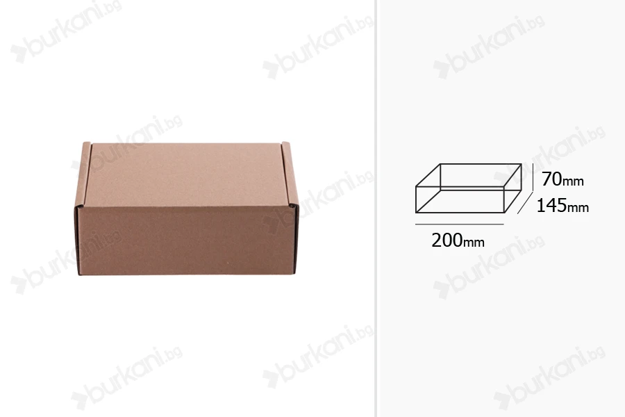 Кутия от крафт хартия без прозорец с размери  200x145x70 mm - 20 бр.-