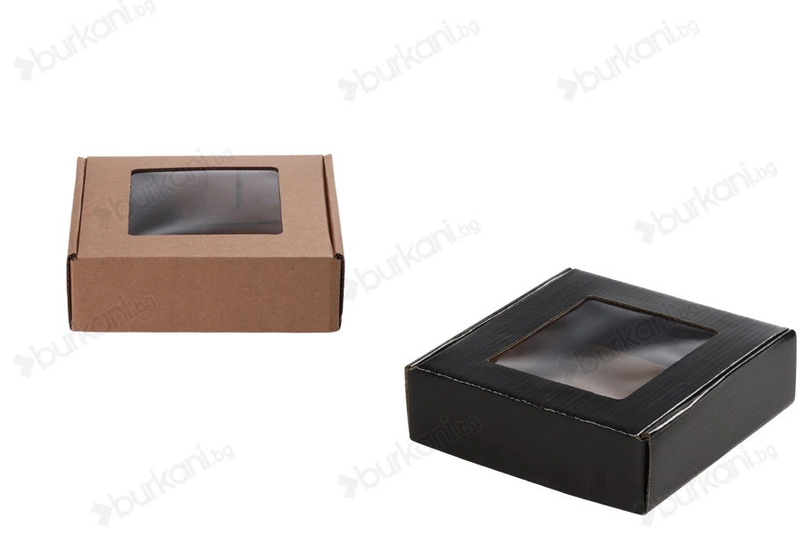 Крафт  опаковъчна кутия с прозорец 170x170x50 mm - 20 бр-изображение_продукт