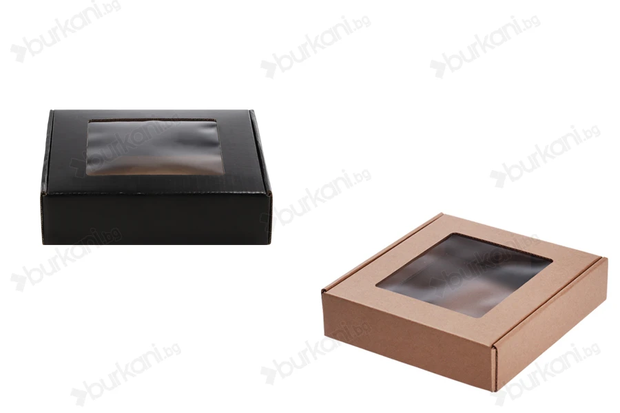 Опаковъчна крафт кутия с прозорец 210x210x50 mm - 20 бр.-изображение_продукт