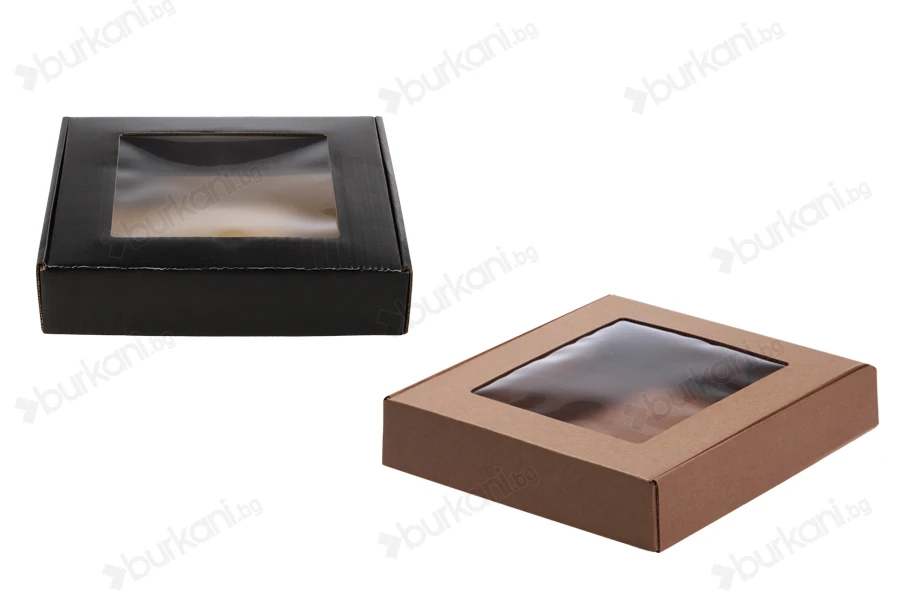 Крафт опаковъчна кутия с прозорец 250x250x50 mm - 20 бр-изображение_продукт
