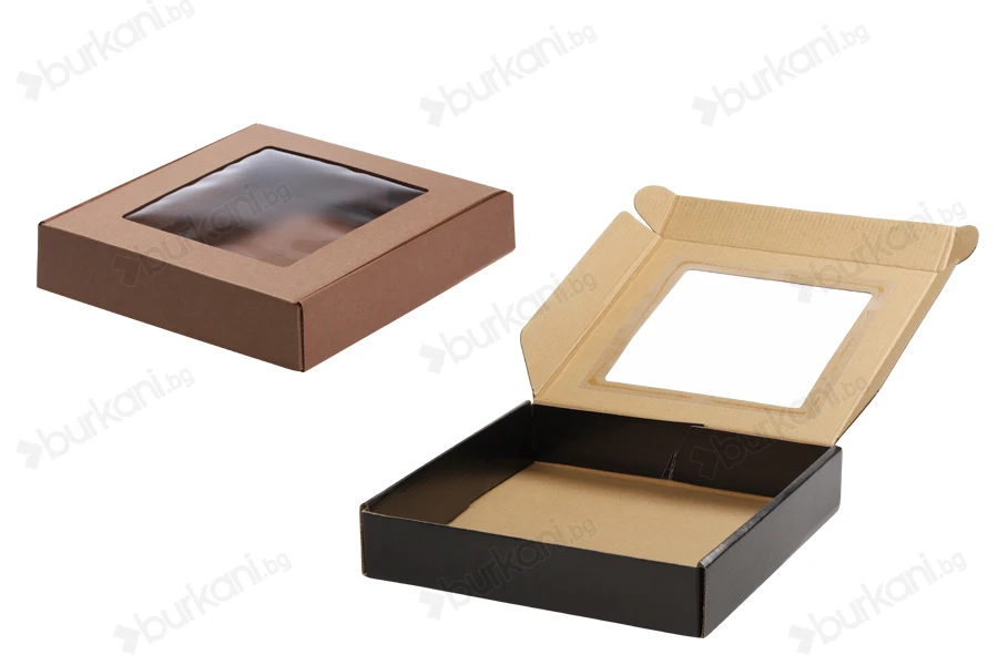 Крафт опаковъчна кутия с прозорец 250x250x50 mm - 20 бр-изображение_размери