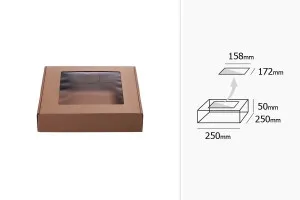 Крафт опаковъчна кутия с прозорец 250x250x50 mm - 20 бр-3