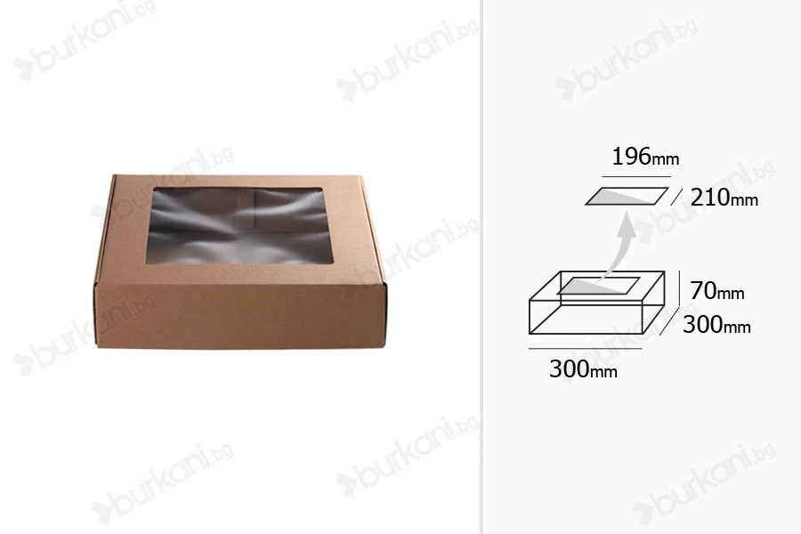 Опаковъчна кутия от крафт хартия с прозорец 300x300x70 mm - Опаковка 20 бр-изображение_група