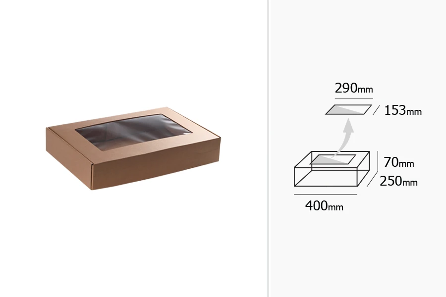Опаковъчна кутия от крафт хартия с прозорец 400x250x70 mm - Опаковка от 20 бр Опаковъчна кутия от крафт хартия с прозорец 400x250x70 mm - Опаковка от 20 бр-изображение_група