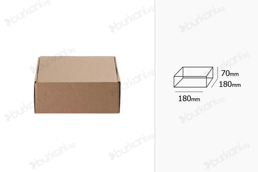 Кутия от крафт хартия с размери  180x180x70 mm без прозорец  - 20 бр.-изображение_размери