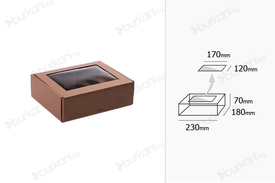 Хартиена крафт кутия  с прозорец 230x180x70 mm - 20 бр.-изображение_размери