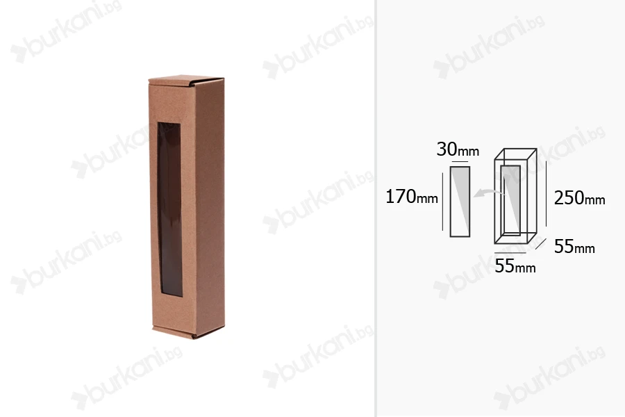 Хартиена крафт кутия с прозорец с размери 55x55x250 mm - 20 бр.-изображение_размери
