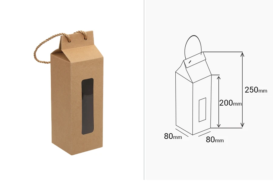 Картонена кутия - чанта с прозорец с размери 80x80x200 - 20 бр Картонена кутия - чанта с прозорец с размери 80x80x200 - 20 бр-изображение_размери