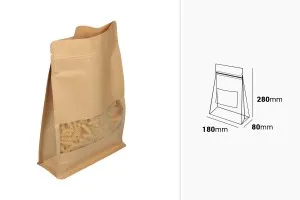 Крафт торбички тип Doy Pack, с "цип" затваряне, прозорец, вътрешна и външна прозрачна облицовка 180x80x280 mm - 50 бр.-2
