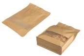 Крафт торбичкки тип Doy Pack, с "цип" затваряне, прозорец, вътрешна и външна прозрачна облицовка и възможност за термозапечатване 200x80x300 mm - 50 бр. Крафт торбичкки тип Doy Pack, с "цип" затваряне, прозорец, вътрешна и външна прозрачна облицовка и възможност за термозапечатване 200x80x300 mm - 50 бр.