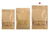 Крафт торбичкки тип Doy Pack, с "цип" затваряне, прозорец, вътрешна и външна прозрачна облицовка и възможност за термозапечатване 200x80x300 mm - 50 бр. Крафт торбичкки тип Doy Pack, с "цип" затваряне, прозорец, вътрешна и външна прозрачна облицовка и възможност за термозапечатване 200x80x300 mm - 50 бр.
