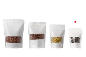 Крафт опаковка тип  Doy Pack, с "цип"  с размери 100x35x150 mm, с прозорец и възможност за термозапечатване - 100 бр.-изображение_група