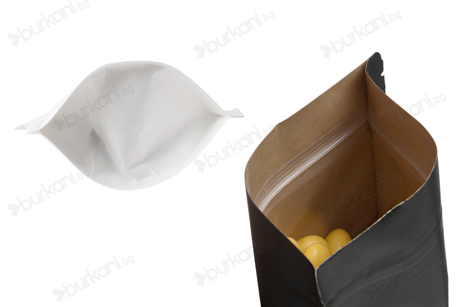 Крафт опаковки тип DOY PACK с размери 120x40x180 mm, с "цип" и прозорец, с възможност за термозапечатване - 100 бр.-изображение_група