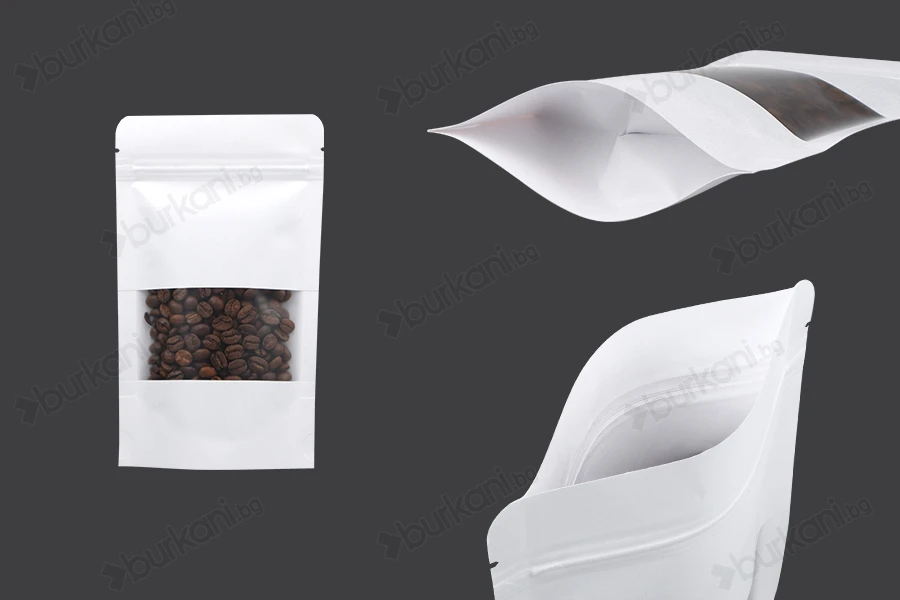 Крафт торбички тип Doy Pack  120x40x200 mm, с "цип" затваряне с прозорец с размери - 100 бр.-изображение_продукт