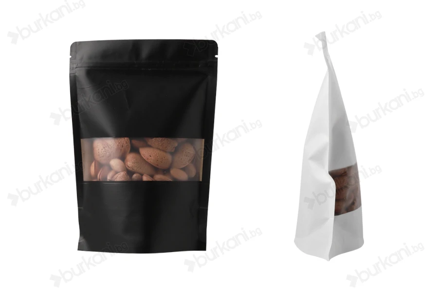 Крафт опаковки тип DOY PACK с размери  140x40x200 mm, с "цип" затваряне и прозорец, с възможност за термизапечатване  - 100 бр.-изображение_продукт