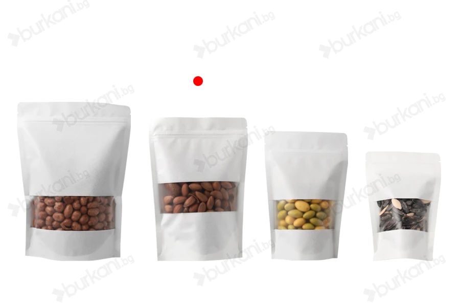 Крафт опаковки тип DOY PACK с размери  140x40x200 mm, с "цип" затваряне и прозорец, с възможност за термизапечатване  - 100 бр.-изображение_група