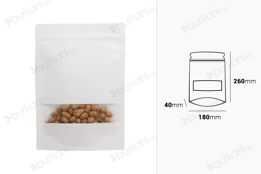 Бели Крафт Пликове ДОЙ ПАК  180x40x260 mm - 100 бр.-изображение_размери