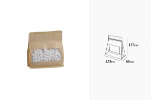 Крафт торбичка тип DOYPACK 137x66x123mm с прозорец и цип, с рамери-4