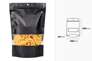 Алуминиеви торбички тип Doy Pack 200x50x300 мм с "цип" затваряне, прозорец и възможност за термозапечатване - 100 бр.-изображение_размери