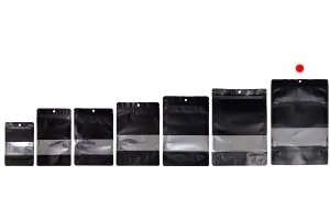 Алуминиеви торбички тип Doy Pack 200x50x300 мм с "цип" затваряне, прозорец и възможност за термозапечатване - 100 бр.-изображение_група