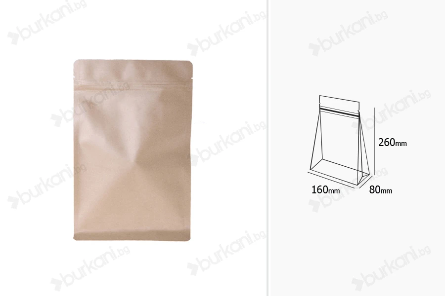 Опаковка тип Doy Pack  160x80x260 mm  с алуминиева вътрешна облицовка - 50 бр.-изображение_размери