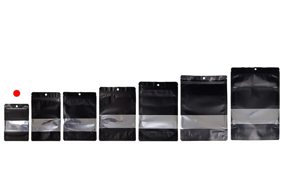 Алуминиеви торбички тип Doy Pack 100x30x150 mm с "цип" затваряне, прозорец и възможност за  термозапечатване  - 100 бр.-изображение_група