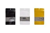 Алуминиеви торбички тип Doy Pack 120x40x200 мм с "цип" затваряне, прозорец и  възможност за термозапечатване - 100 бр.-изображение_група