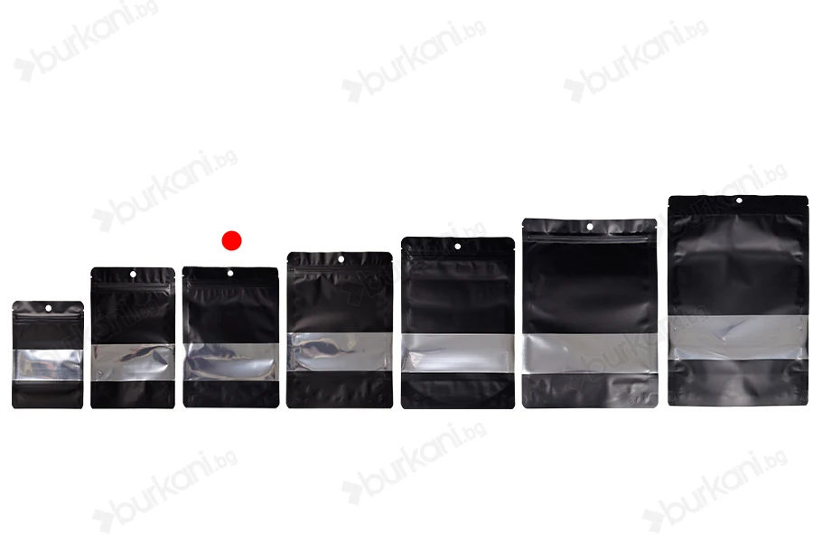 Алуминиеви торбички тип  Doy Pack 140x40x200 mm с цип, прозорец  - 100 бр.-изображение_група
