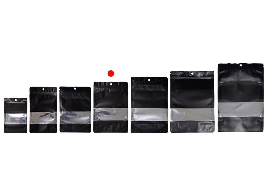 Алуминиеви торбички тип Doy Pack 150x40x220 mm с цип, прозорец и термозапечатване - 100 бр. Алуминиеви торбички тип Doy Pack 150x40x220 mm с цип, прозорец и термозапечатване - 100 бр.