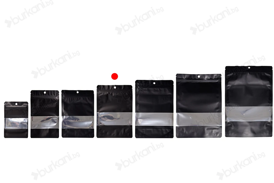 Алуминиеви торбички тип Doy Pack 150x40x220 mm с цип, прозорец и термозапечатване - 100 бр.-изображение_група