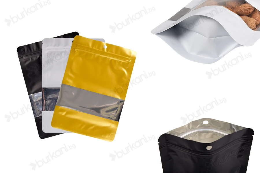 Алуминиеви торбички тип Doy Pack 150x40x220 mm с цип, прозорец и термозапечатване - 100 бр.-изображение_продукт