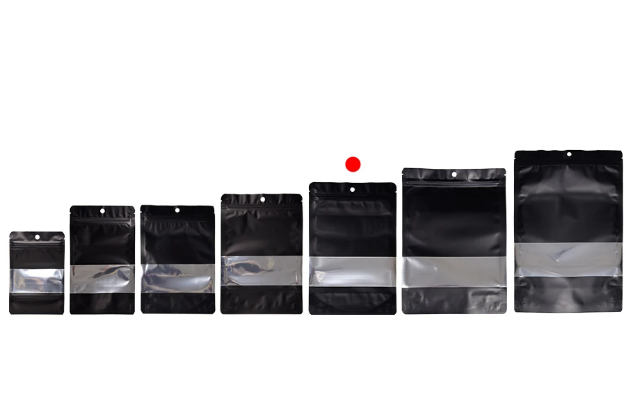 Алуминиеви торбички тип Doy Pack с размери 160x40x240 mm с цип, прозорец и термозаваряване - 100 бр. Алуминиеви торбички тип Doy Pack с размери 160x40x240 mm с цип, прозорец и термозаваряване - 100 бр.