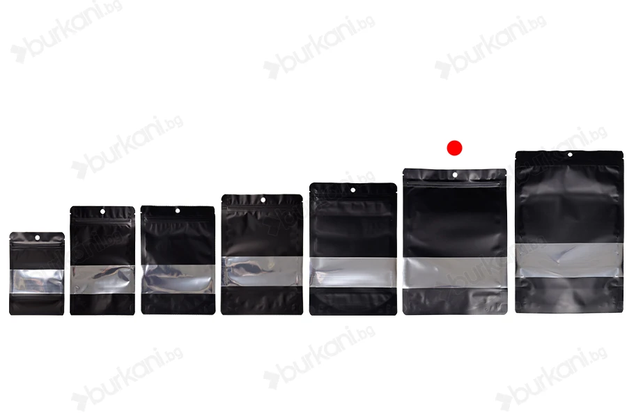 Алуминиеви торбички тип  Doy Pack 180x40x260 мм с цип, прозорец и възможност за термозапечатване - 100 бр.-изображение_група