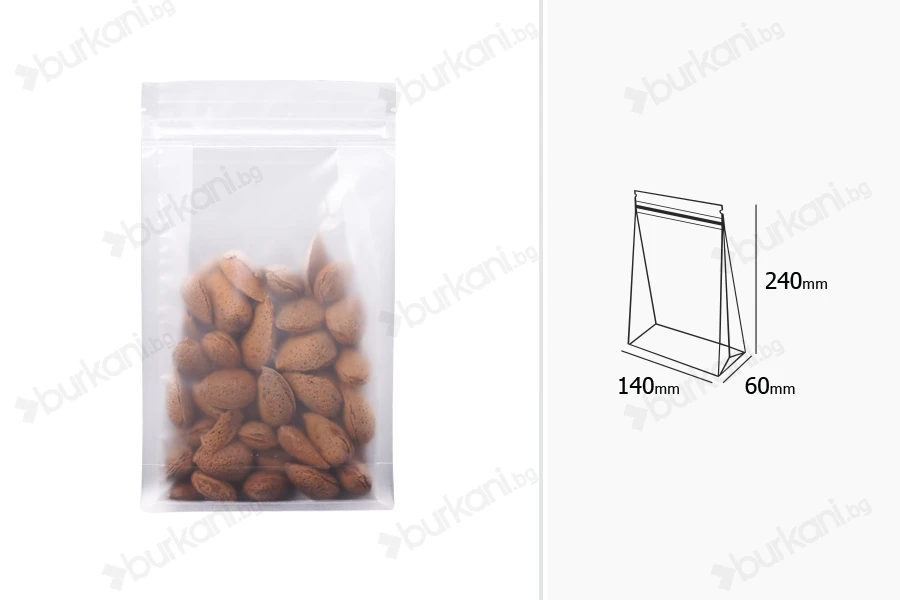 Прозрачна опаковка DOY PACK  с размери 140x60x240 мм - 50 бр-изображение_размери