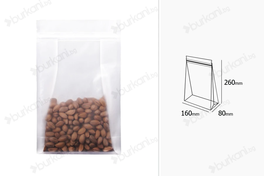 Прозрачна DOY PACK Опаковка с размери 160x80x260 мм - 50 бр-изображение_размери