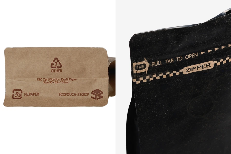 Алуминиеви опаковки  Doy Pack с вентил и "цип" затваряне термозапечатване (термозапечатване) , въшна крафт облицовка, с размери 95x55x185 mm ( НЕ Е ЗА РЪЧНО ЗА ПЕЧАТВАНЕ)-изображение_група