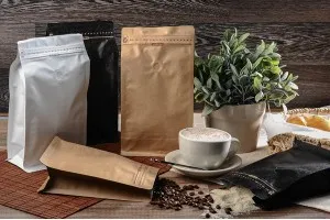 Doy Pack алуминиеви торбички с клапан, външна хартиена подплата от крафт, затваряне с термоуплътнение, отваряне с предпазна лента и използване на цип, идеално за кафе на прах 125x65x195 mm - 25 бр (НЕ МОЖЕ ДА СЕ ЗАПЕЧАТА РЪЧНО)-изображение_група