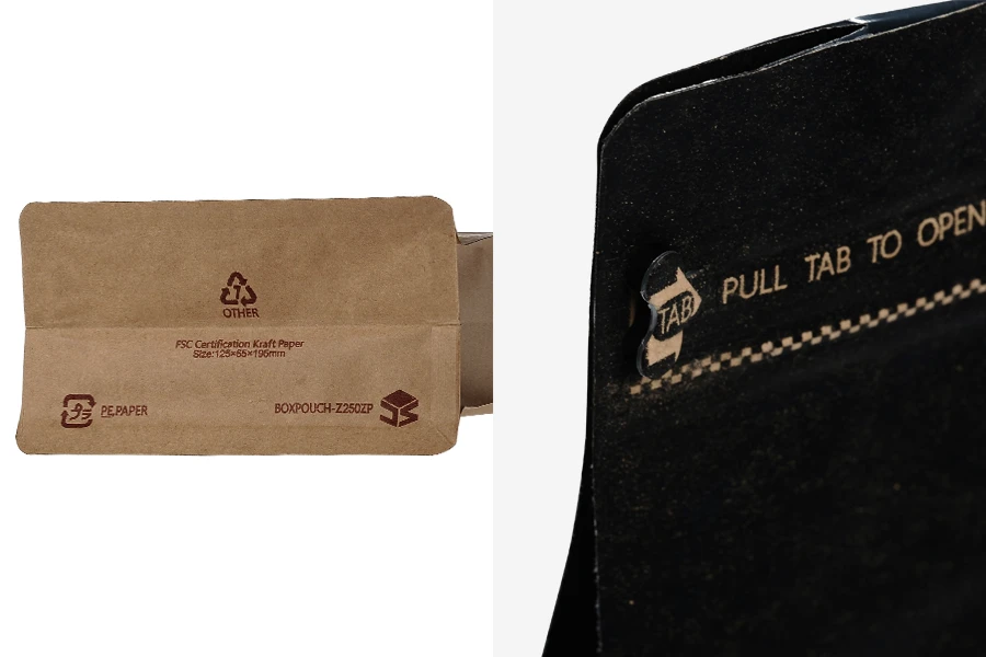 Doy Pack алуминиеви торбички с клапан, външна хартиена подплата от крафт, затваряне с термоуплътнение, отваряне с предпазна лента и използване на цип, идеално за кафе на прах 125x65x195 mm - 25 бр (НЕ МОЖЕ ДА СЕ ЗАПЕЧАТА РЪЧНО)-изображение_група