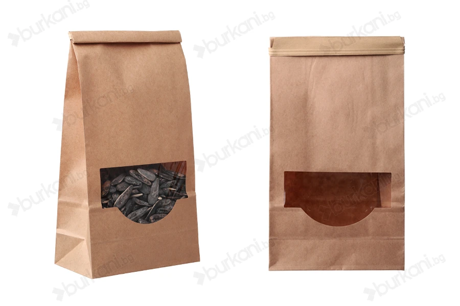 Крафт торбичка с размери 120x60x245 mm с прозорец и тел за запечатване (tin-tie)-изображение_продукт