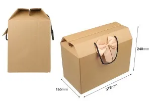 Подаръчна кутия -чанта с размери 315x165x240 мм от екологична крафт хартия с панделка и дръжка - 12 бр.-2